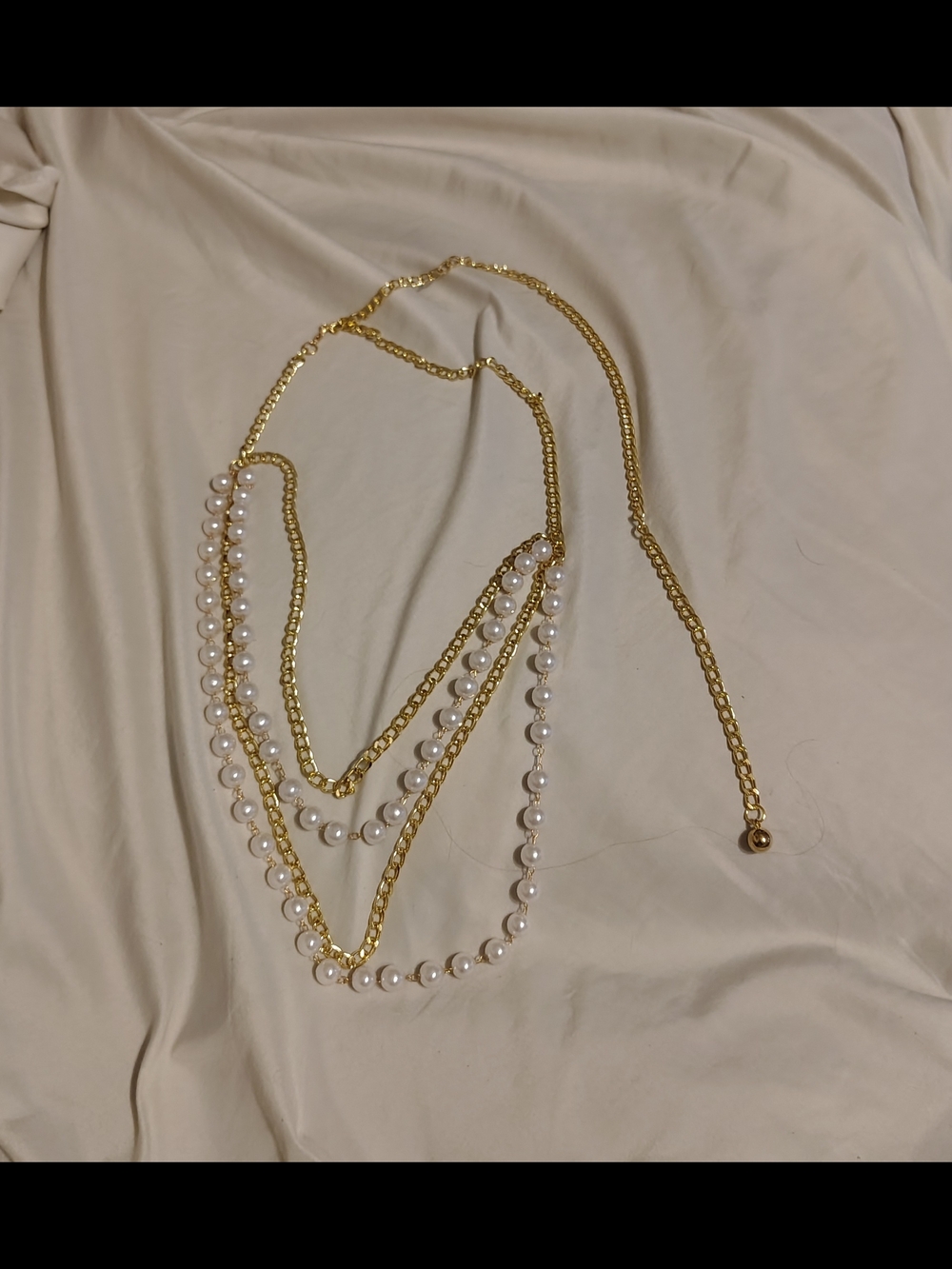M/L Boho Hippy Bellydance Gold Tone And Faux Pearl Body Chain